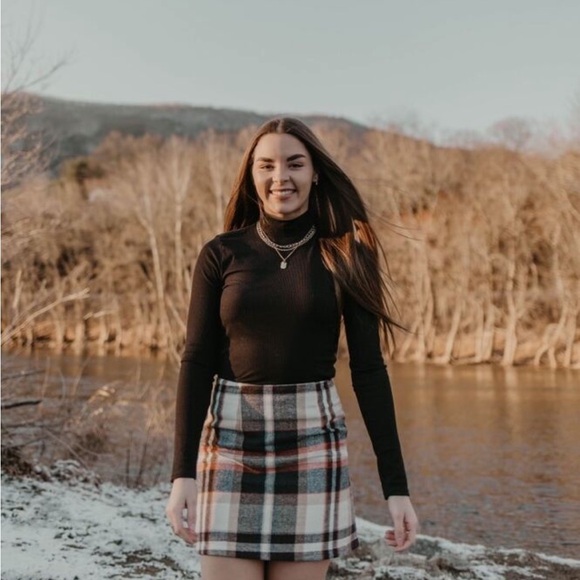 Classic Fall Plaid Wool Mix Bodycon Mini Skirt - Picture 6 of 7